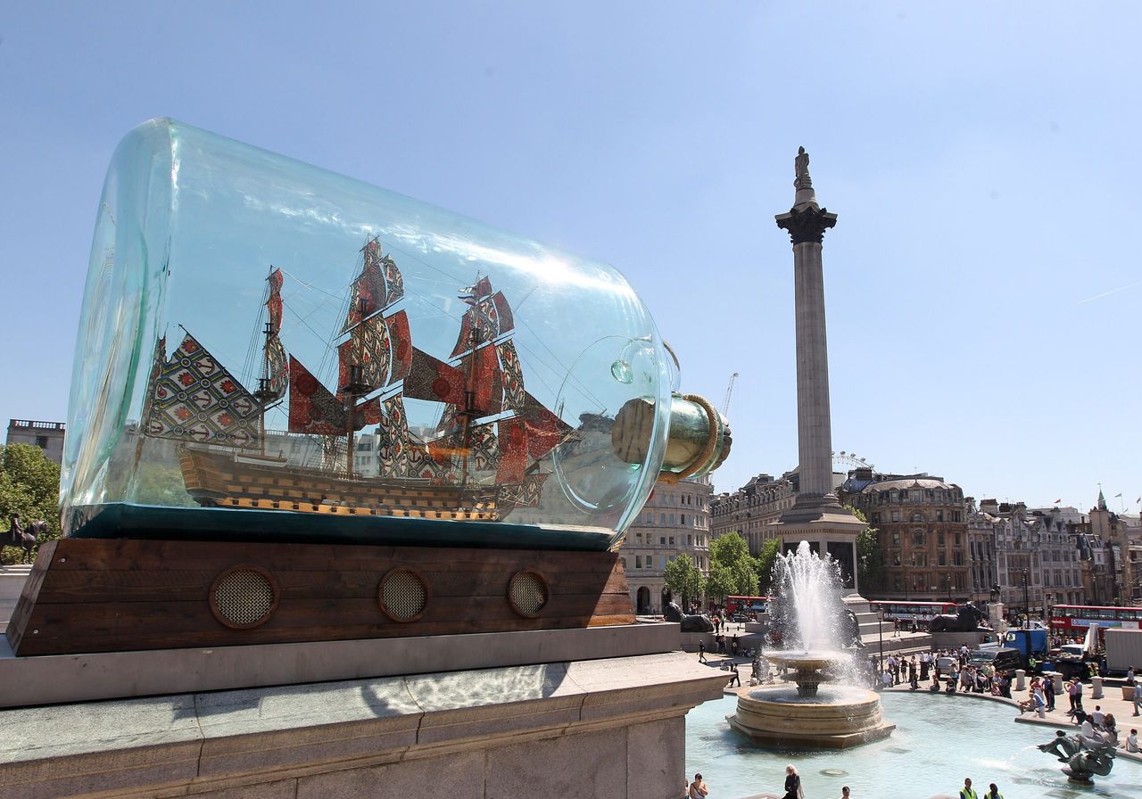 Yinka Shonibare&#039;s &#039;Nelson&#039;s ship in a bottle&#039; on the fourth plinth in Trafalgar Square on May 24, 2010. (Photo by Dan Kitwood/Getty Images)