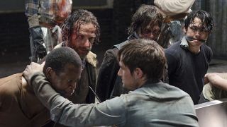 Rick, Glenn, Bob and Daryl in The Walking Dead.