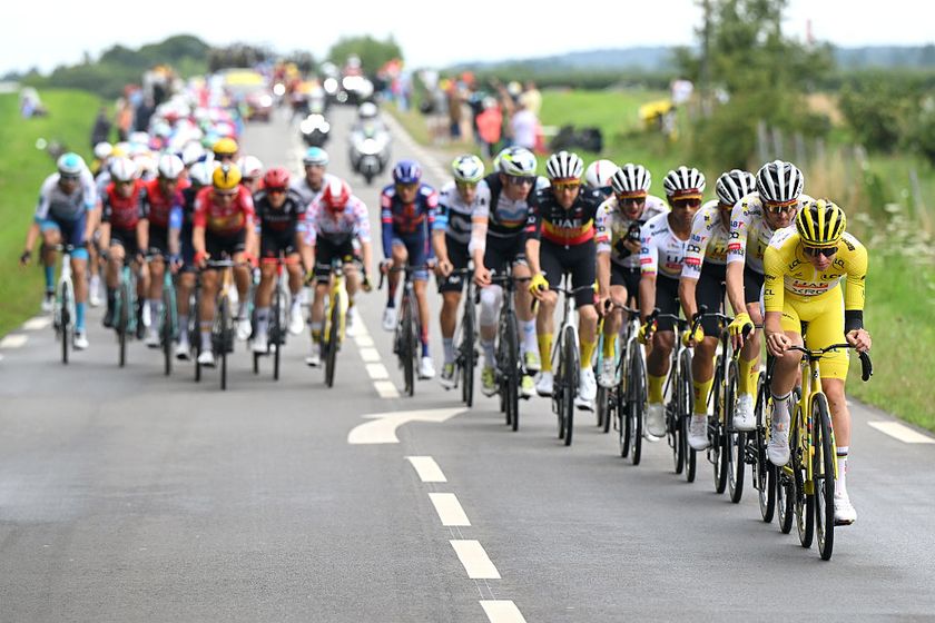 PARIS - CHAMPS-ELYSEES, FRANCE - JULY 27: Tadej Pogacar of Slovenia and UAE Team Emirates - XRG - Yellow leader jersey leads the peloton during the 112th Tour de France 2025, Stage 21 a 132.3km stage from Mantes-la-Ville to Paris - Champs-Elysees / #UCIWT / on July 27, 2025 in Paris - Champs-Elysees, France. (Photo by Dario Belingheri/Getty Images)