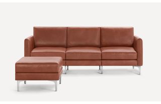 A tan leather modular sofa from Burrow