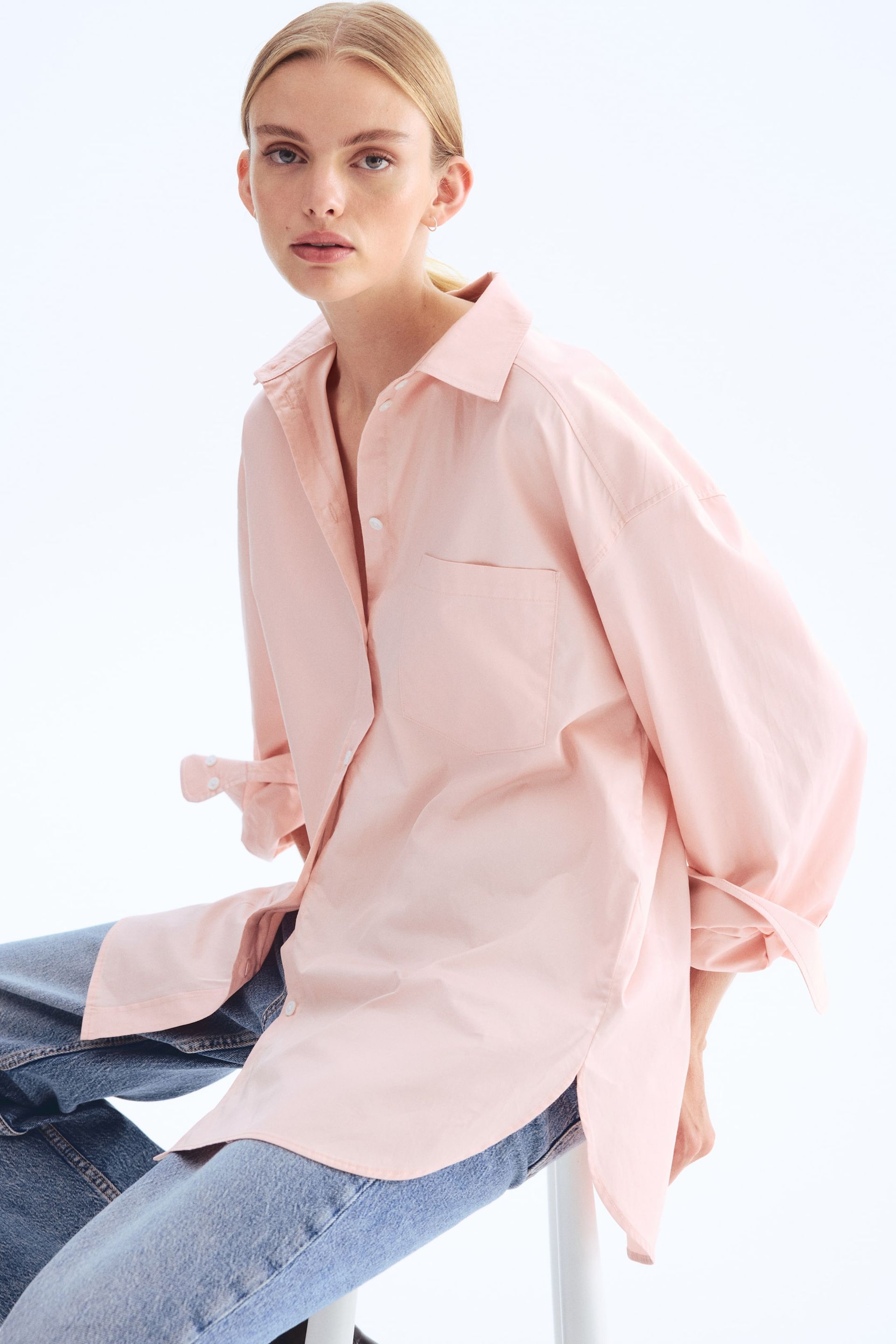 Oversized Cotton Poplin Shirt - Light Pink