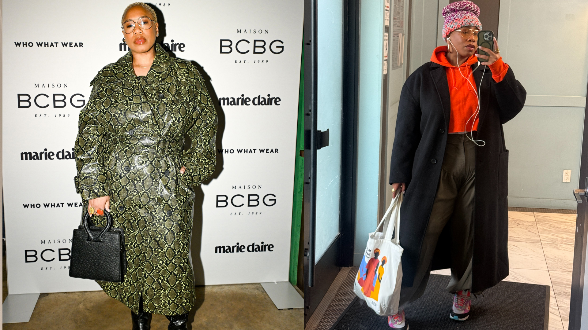 Kelly Augustine wearing bright prints