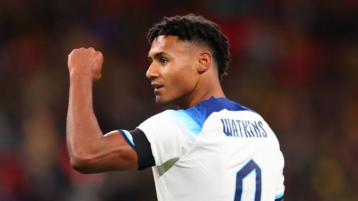 Ollie Watkins of England celebrates scoring ahead of the England vs Italy live stream.