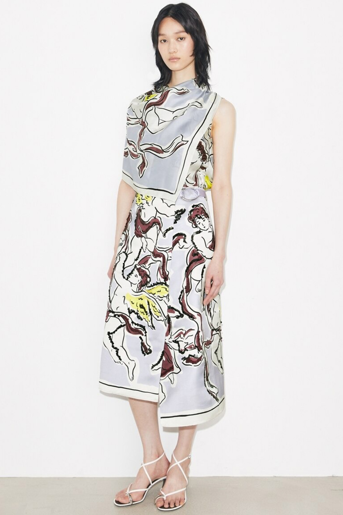 Printed Silk Cape Top in Purple, Size 6