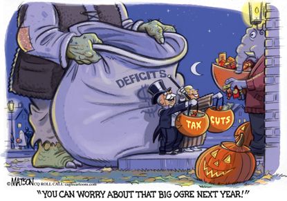 Political cartoon U.S. Halloween trick-or-treat tax reform budget deficit