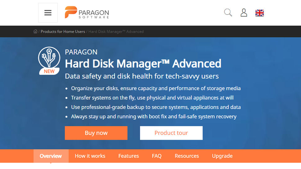 Website screenshot for Paragon Hard Disk Manager