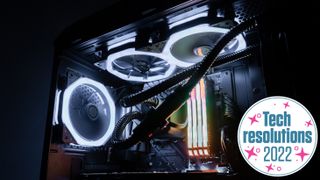 Inside of a gaming PC with RGB elements