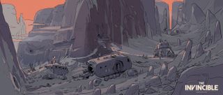 Making The Invincible; a space vehicle on a grey planet