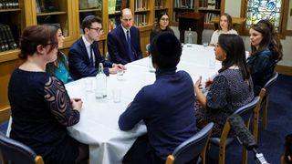 Prince William meets with young people affected by anti-Semitism, together with Holocaust Educational Trust ambassadors, during a visit to the Western Marble Arch Synagogue