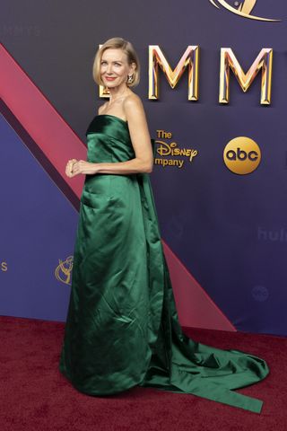 Naomi Watts on the 2024 Emmys red carpet wearing a Balenciaga gown