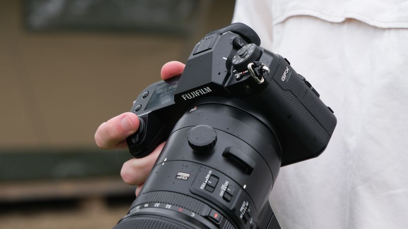 Close up of a Fujifilm GFX 100S II camera 