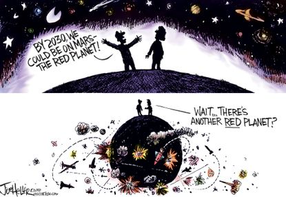 Editorial cartoon World red planets space exploration