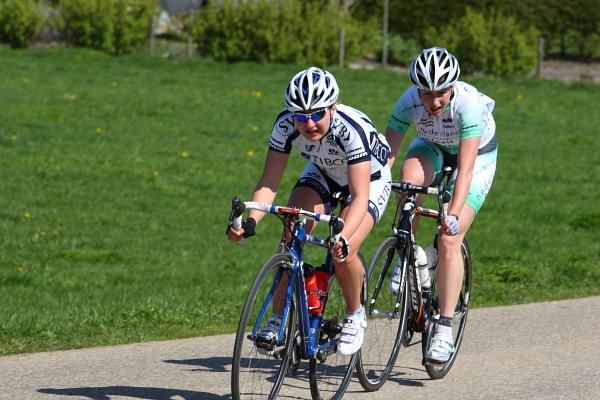 Megan Guarnier (Tibco) was joined briefly by Loes Markerink (Nederland Bloeit) before the pair were caught