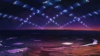An artists impression of satellites in the sky