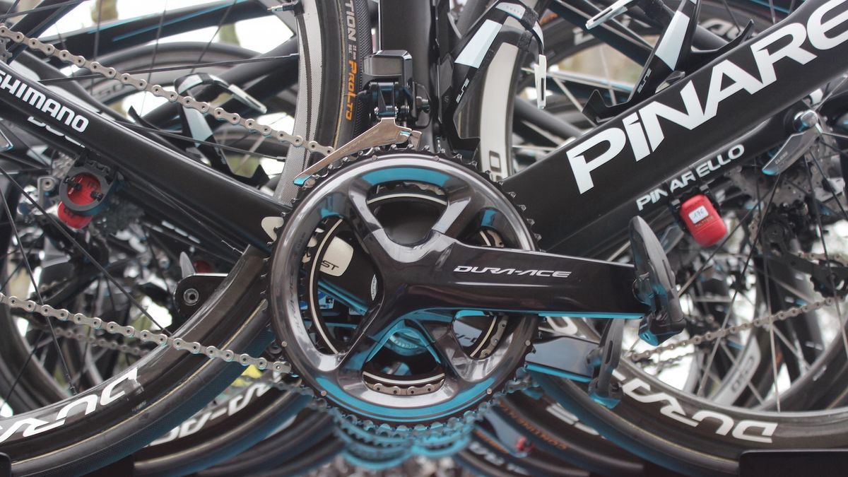 Salvatore Puccio was the only Team Sky rider to race with the new Shimano Dura-Ace 9150 cranks. They were also equipped with a Stages powermeter