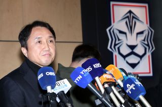 Hwangbo Kwan, the KFA's technical director during a press conference following the National Team Committee meeting on February 15, 2024 in Seoul, South Korea. South Korean men's national team coach Jurgen Klinsmann's appointment is being reviewed by the Korea Football Association after the semifinal defeat to Jordan at the Asian Cup. (Photo by Han Myung-Gu/Getty Images)