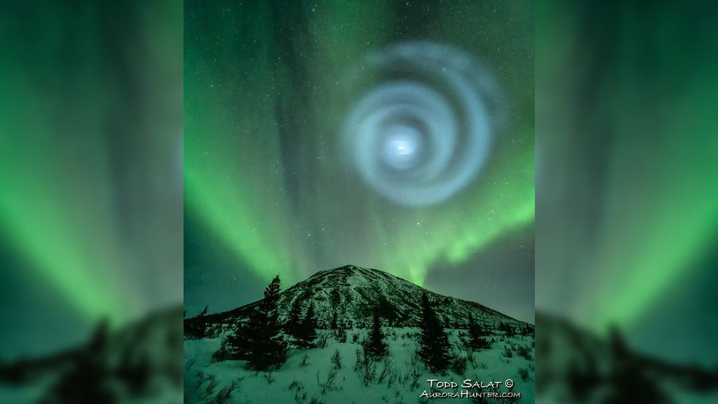 Ethereal whirlpool of light grows into a giant, perfect spiral above Alaska. What was it? Live