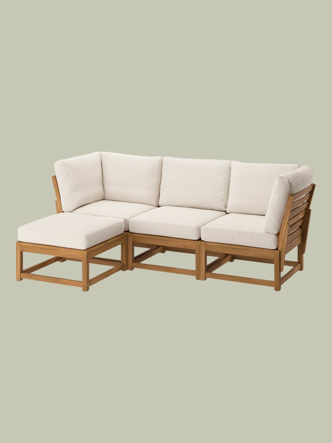 IKEA, N&amp;Auml;mmar&amp;Ouml; 3-Seat Sofa - With Footstool Light Brown Stained/fr&amp;ouml;s&amp;ouml;n/duvholmen Beige 210 Cm