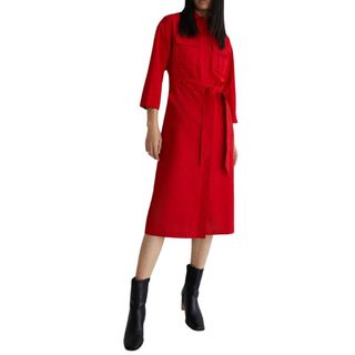 Flat lay image of red shirt dress