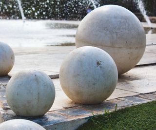 Stone spheres in a public garden