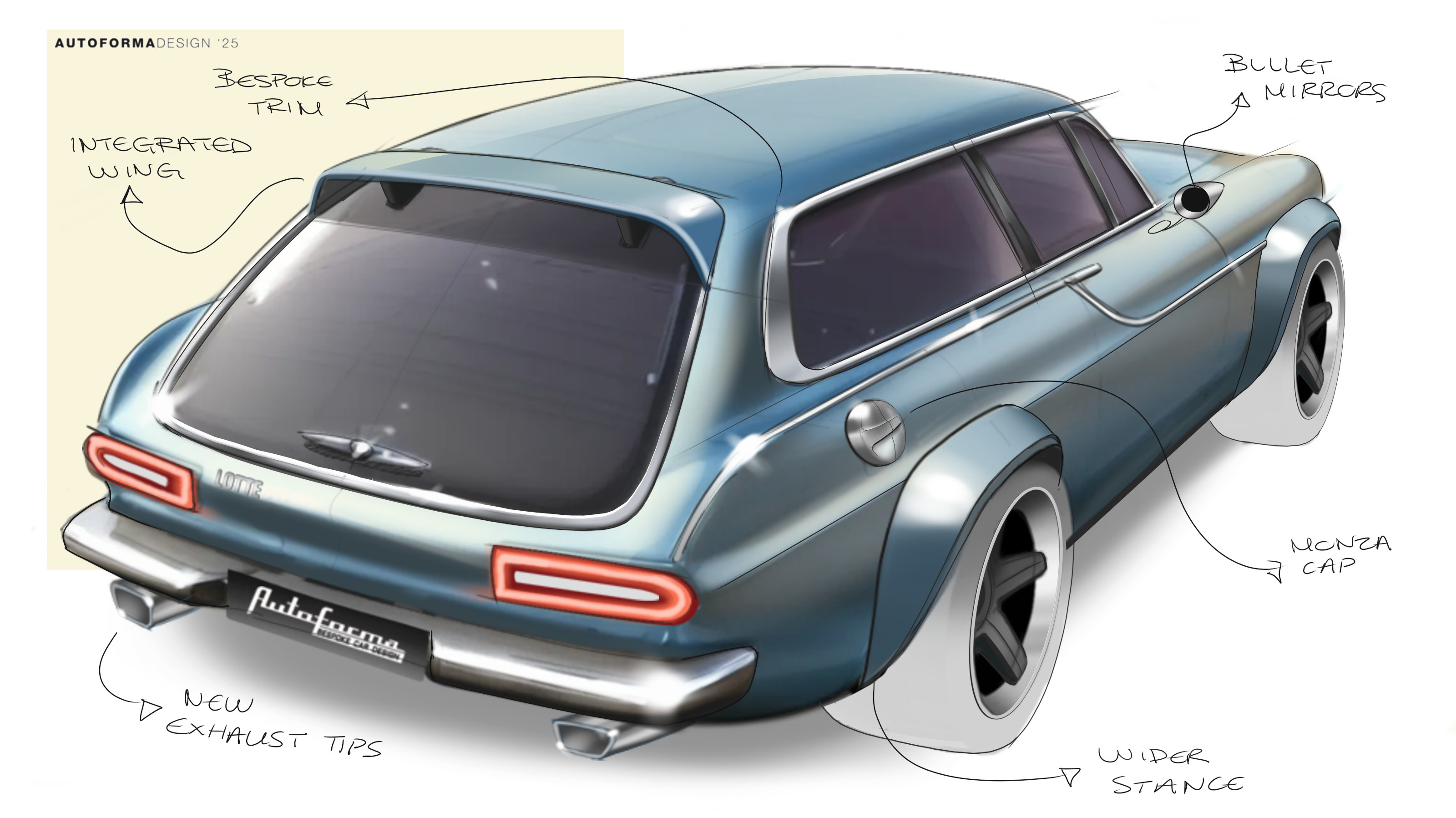 A sketch of the Autoforma Norrsken Volvo P1800 ES Restomod