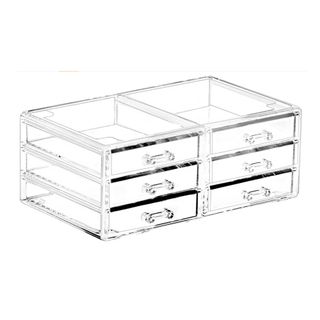 An acrylic storage unit with drawers