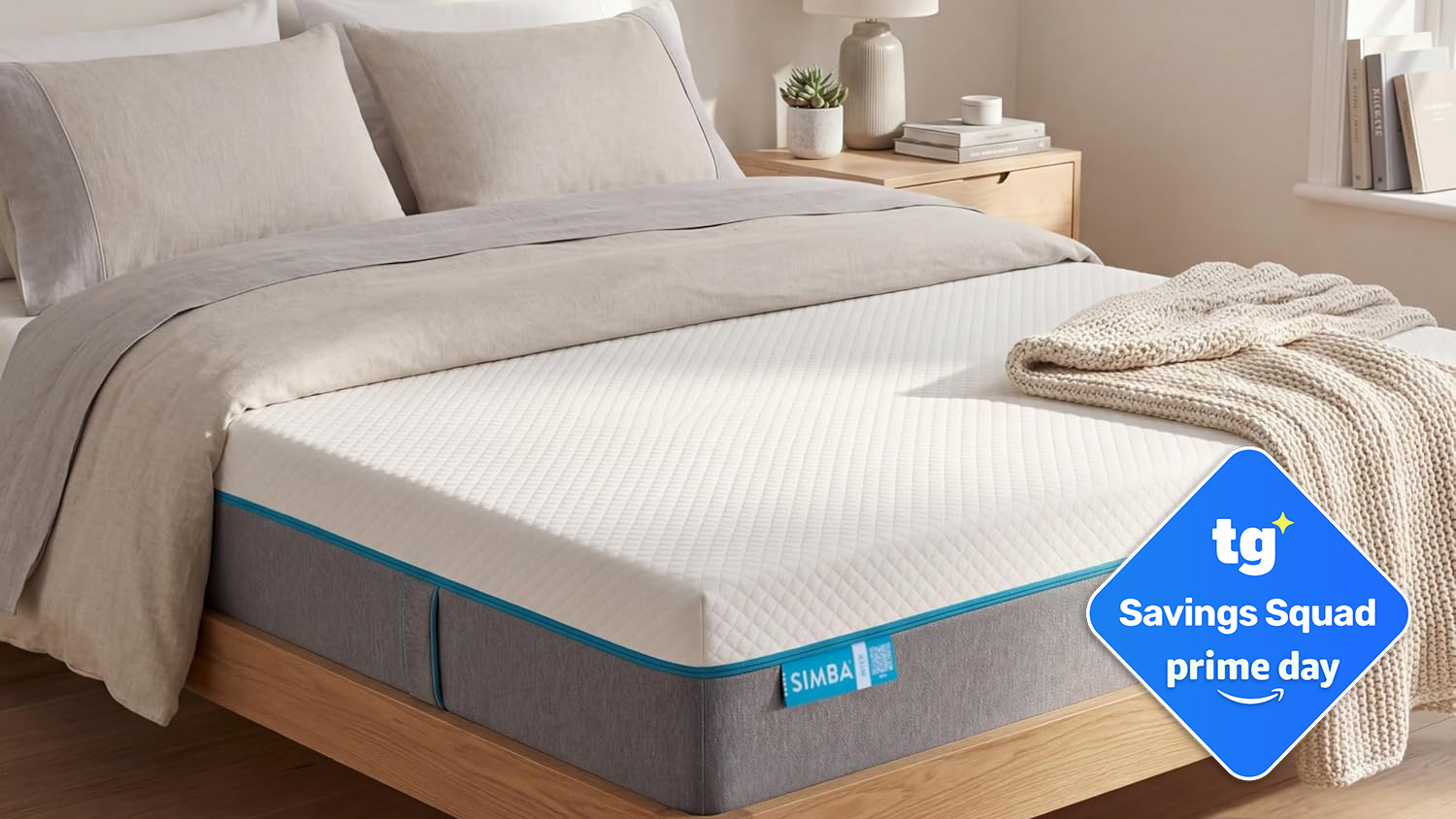 Simba Simbatex Cool Mattress on a wooden bed frame in a beige bedroom on a sunny day