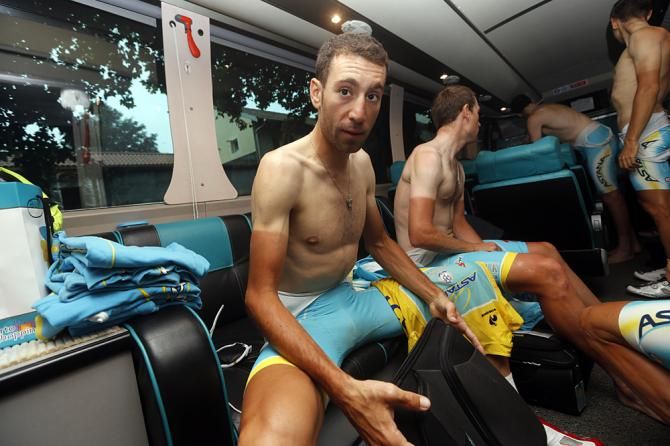 Vincenzo Nibali (Astana) looks a bit tired after leading the Tour de France for 16 stages.