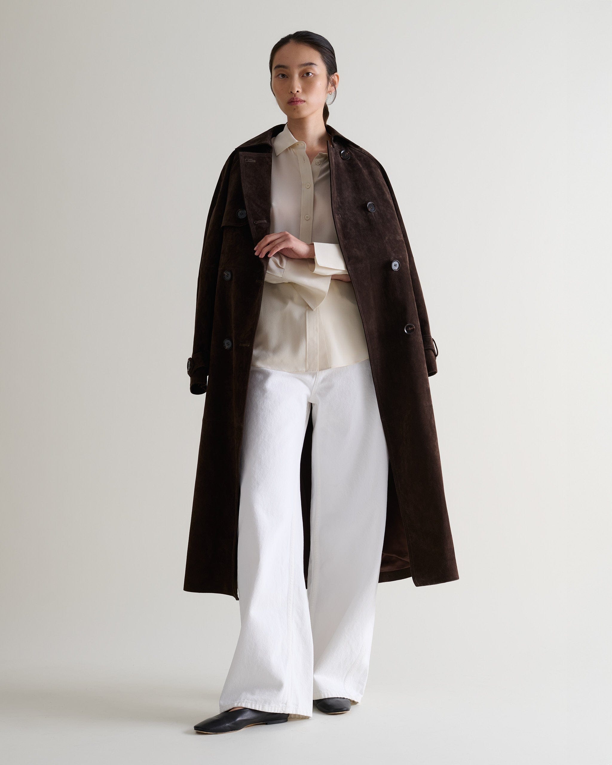 Suede Trench Coat - Chocolate