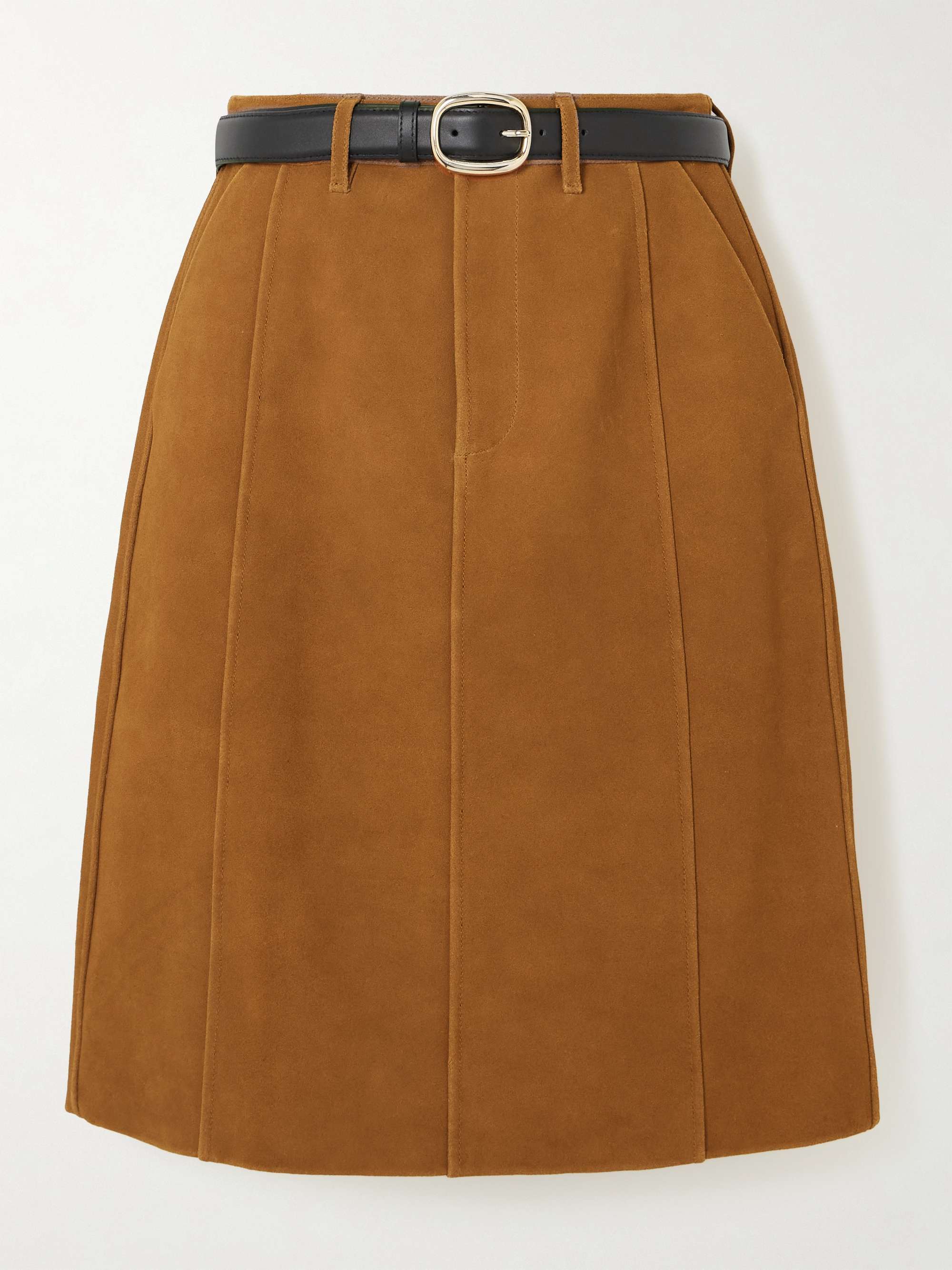 Belted Paneled Suede Skirt
