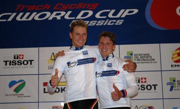 Madison mates: Marcel Barth/Erik Mohs (Germany) grabbed the World Cup leader's jersey for the men's madison