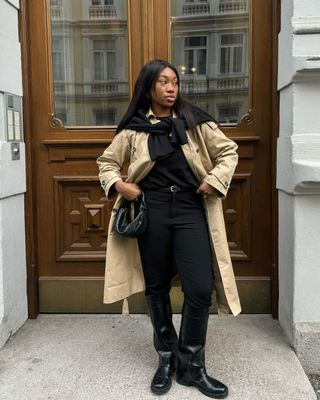 @nnennaechem wearing a trench over black jeans