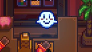 A friendly ghost behind the chocolate counter in Haunted Chocolatier