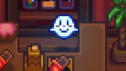 A friendly ghost behind the chocolate counter in Haunted Chocolatier