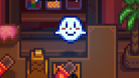 A friendly ghost behind the chocolate counter in Haunted Chocolatier