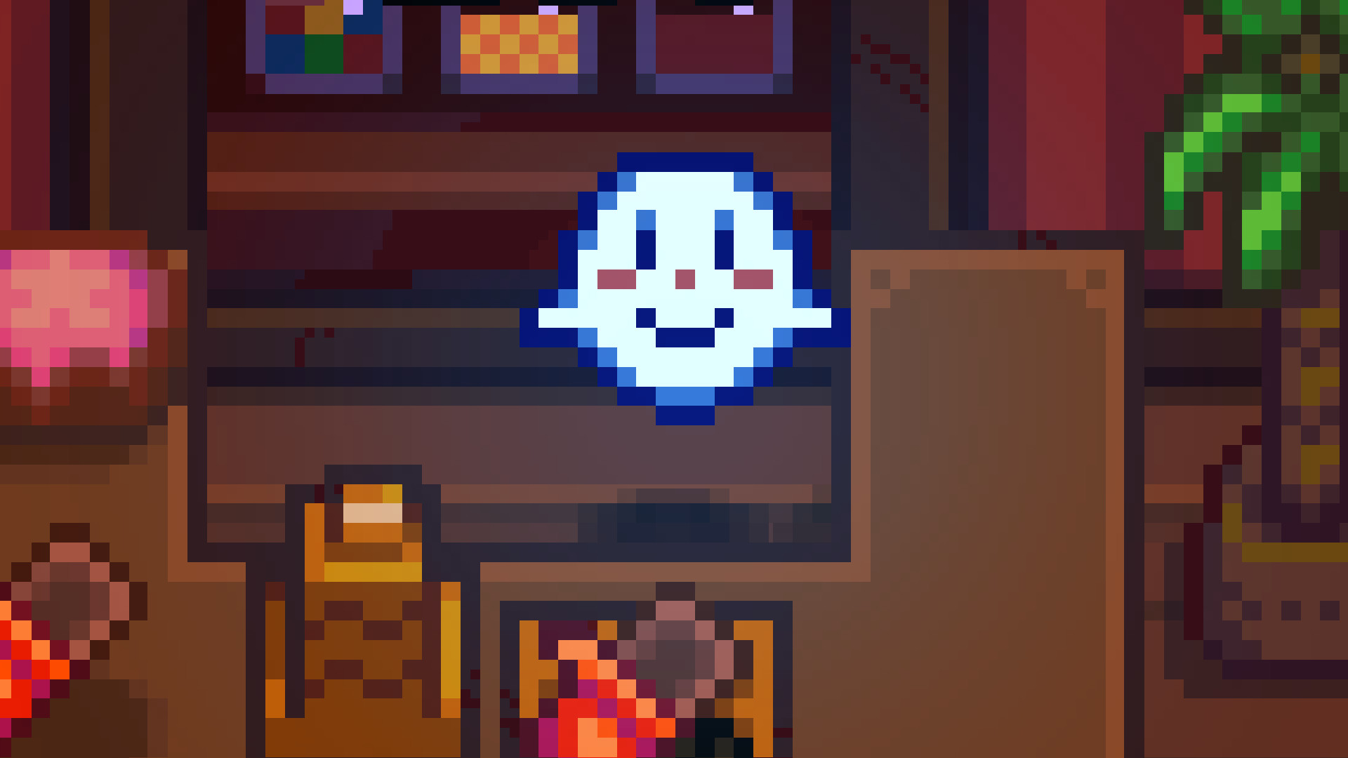 A friendly ghost behind the chocolate counter in Haunted Chocolatier