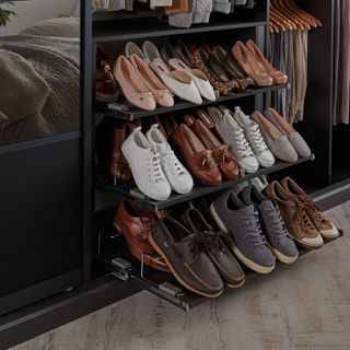 built in shoe storage with pull out solution