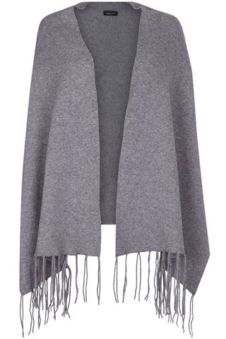 Grey Ribbed Cuff Tassel Hem Wrap