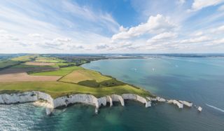 Aerial View of Old Harry Rocks and Purbeck Hills