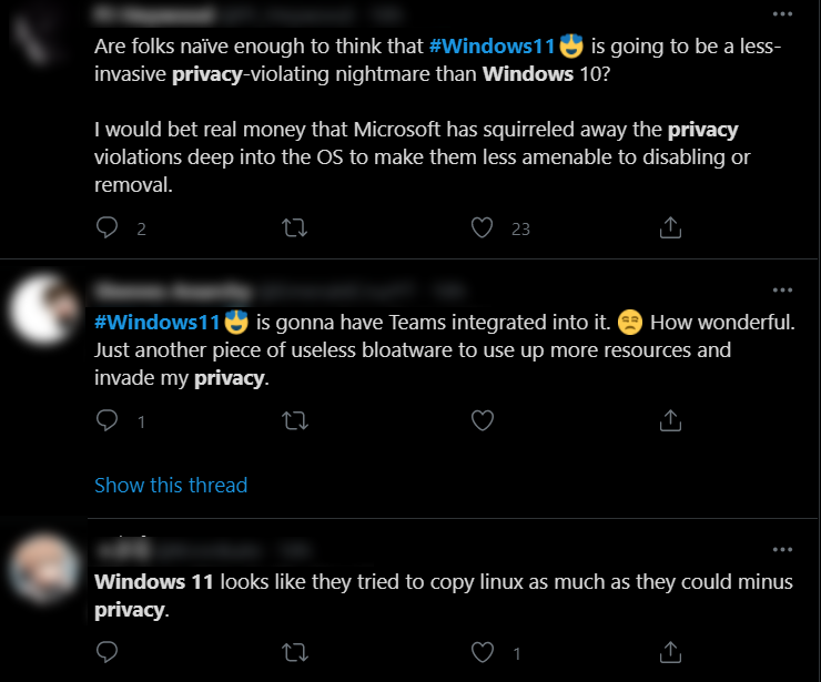 Windows 11 Privacy Tweets