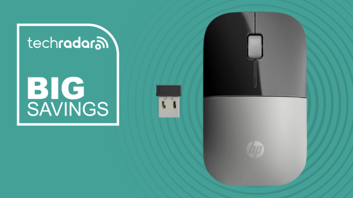 HP Z3700 G2 mouse on a cyan background next to a TechRadar badge reading 'Big savings'
