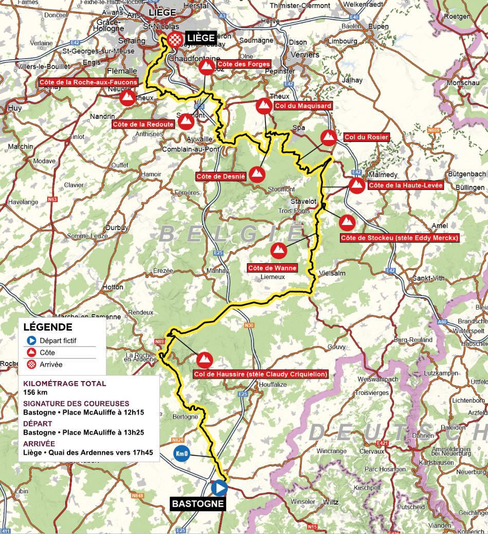 Course details for Li&egrave;ge-Bastogne-Li&egrave;ge Femmes 2026