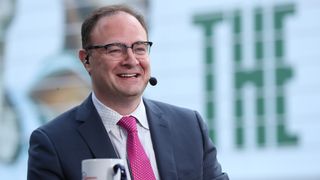 Adrian Wojnarowski on the set of NBA Countdown prior to game 3 of the 2021 NBA Finals.