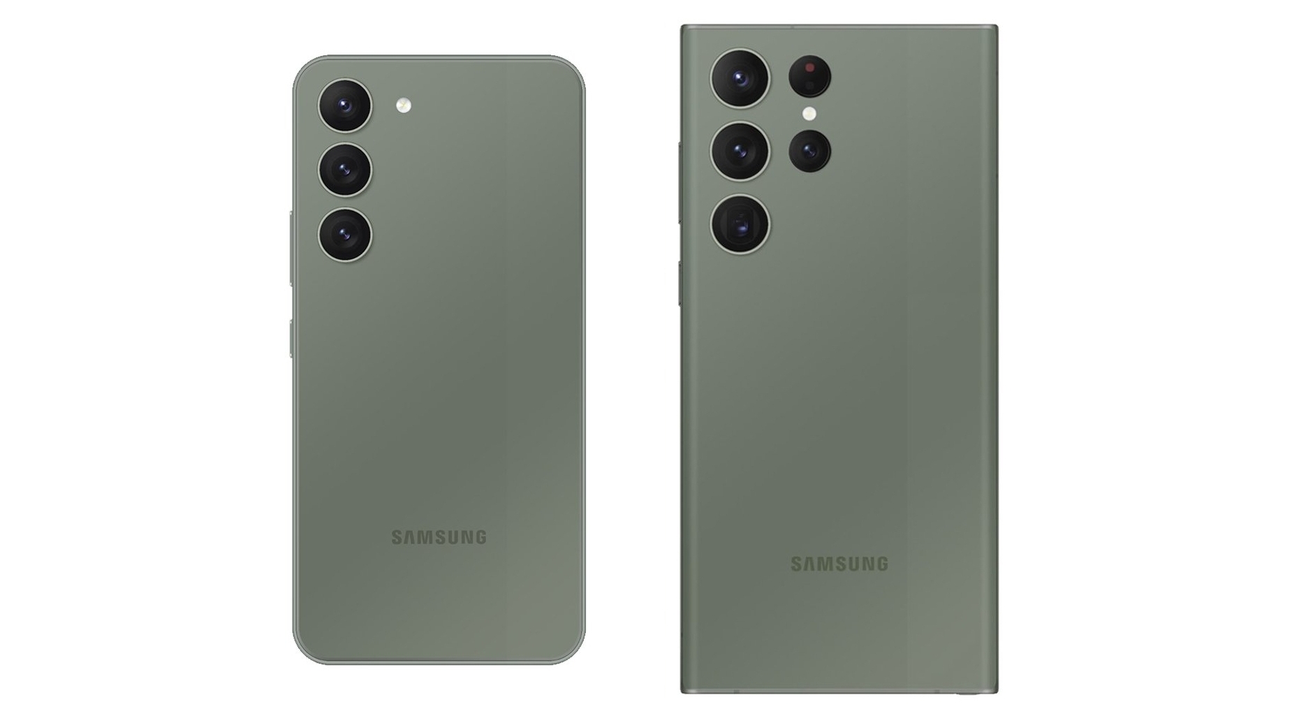 A leaked render of the Galaxy S23 and S23 Ultra in green