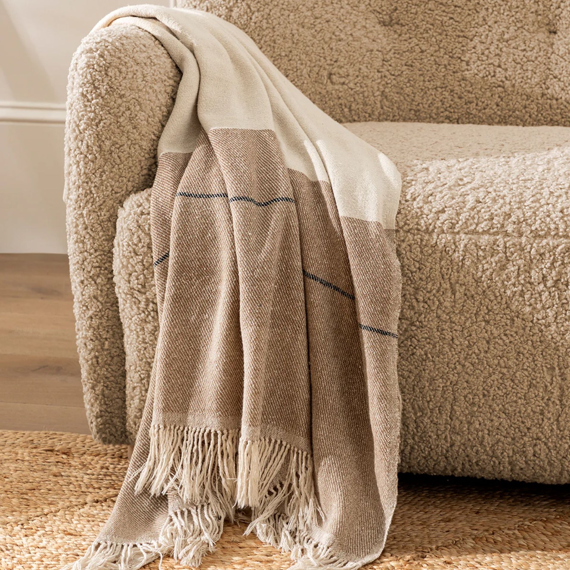 beige and navy stripe throw blanket by McGee & Go