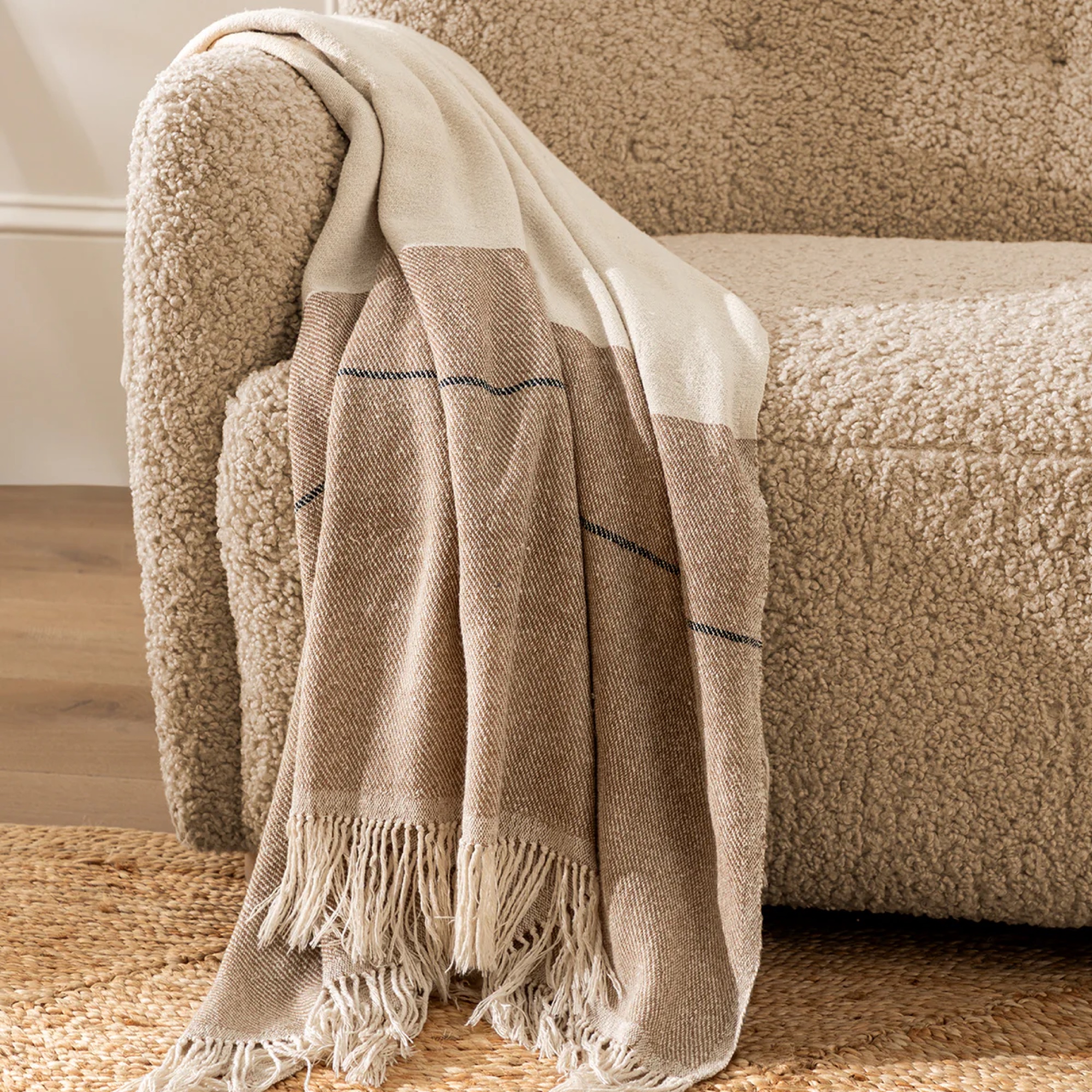beige and navy stripe throw blanket by McGee & Go 
