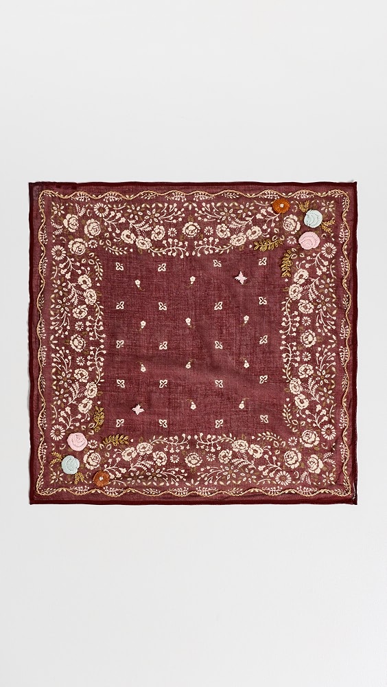 Embroidered Floral Bandana - Cabernet