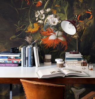 Home office ideas of a mural behind the desk