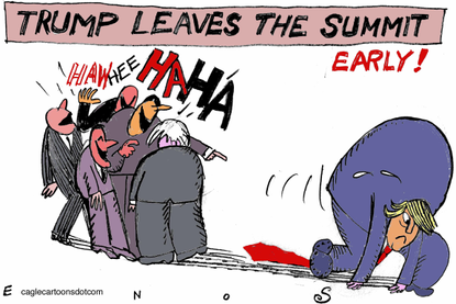 Political Cartoon U.S. Trump Leaves NATO Summit Early