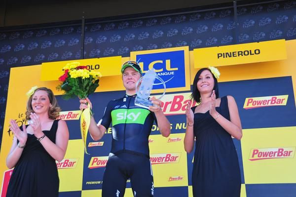 Stage 17 winner Edvald Boasson Hagen (Sky) on the podium.